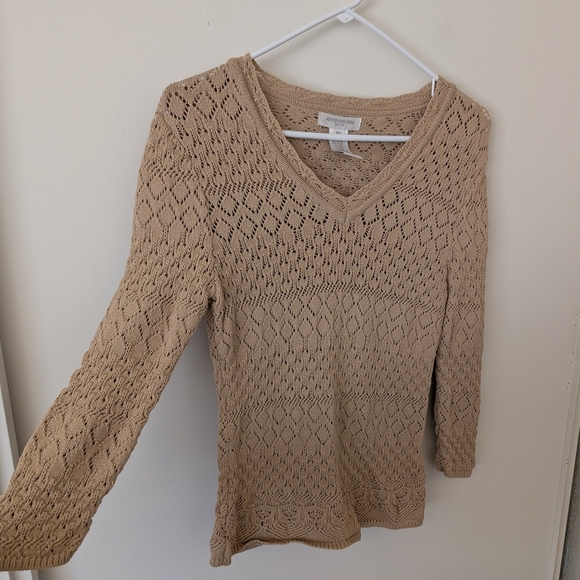 Vintage Jones New York Womens Petite Small Beige Sweater Crochet Cottage Boho - Picture 4 of 6